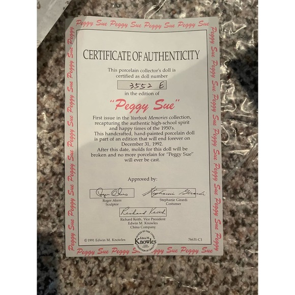 NIB Edwin Knowles Porcelain Doll- "Peggy Sue" - Picture 7 of 10